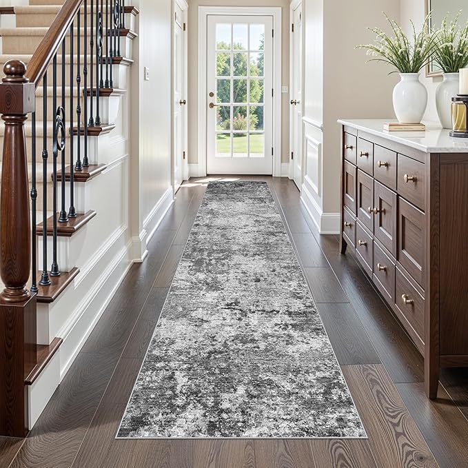 2x10 Runner Rugs for Hallways Soft Kitchen Rug Non Slip Rug Runner with Rubber Backing for Bathroom Washable Non Shedding Farmhouse Runner Rug (Beige/Brown/Grey, 2X10)
